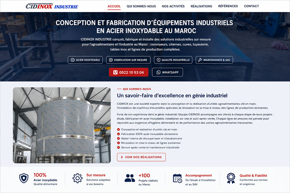 Création de site web pour Cidinox au Maroc