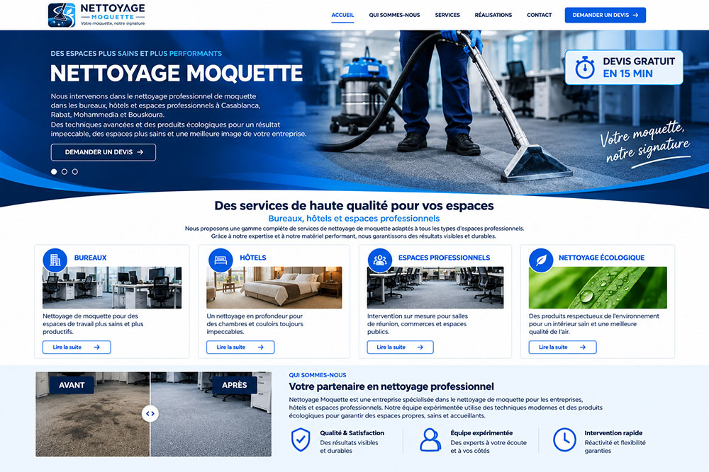 Site web professionnel de nettoyage de moquette à Casablanca