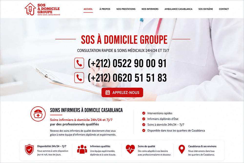 Création de site web pour Soins infirmiers à domicile Casablanca
