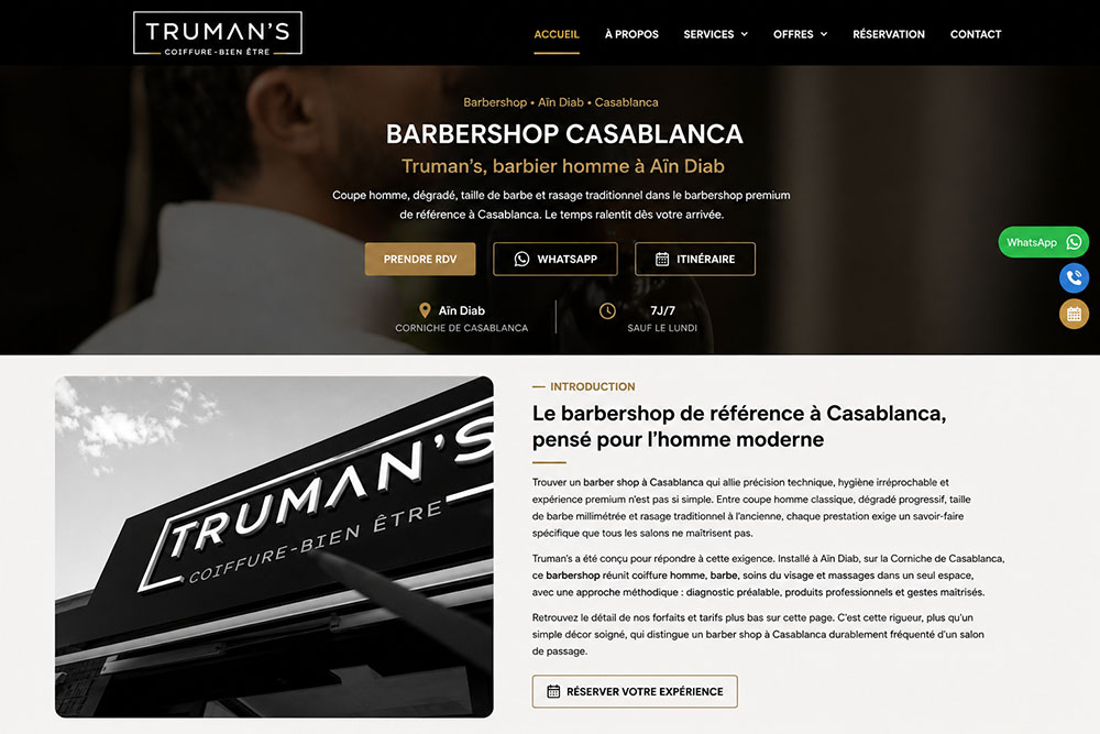Création de site web pour Truman’s Barbershop, salon de coiffure à Ain Diab Casablanca