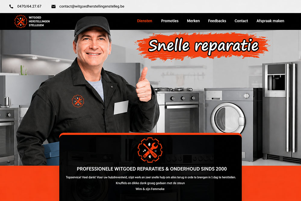 Création de site web pour Witgoed Reparaties Belgie, réparation d’électroménager